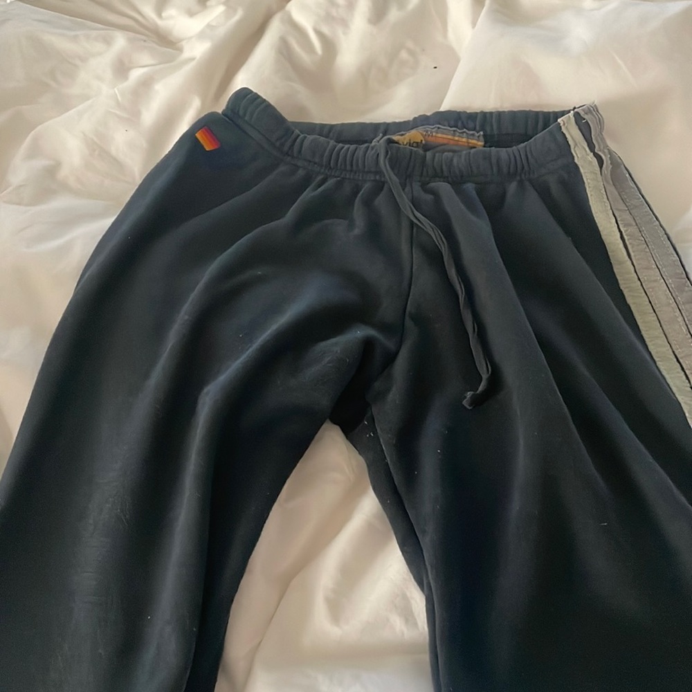 Aviator Nation gray sweatpants with multicolored shades gray stripes